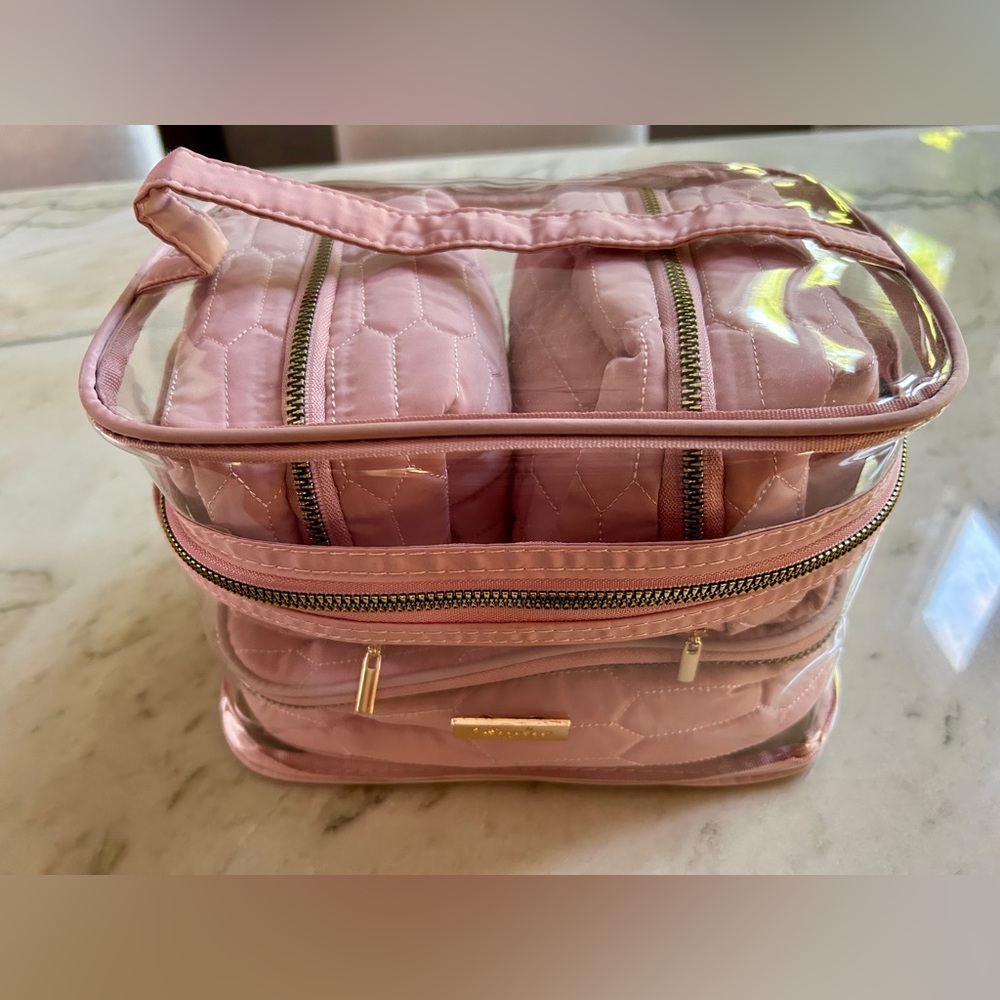 Pink Quilted Travel 3 Bag Set